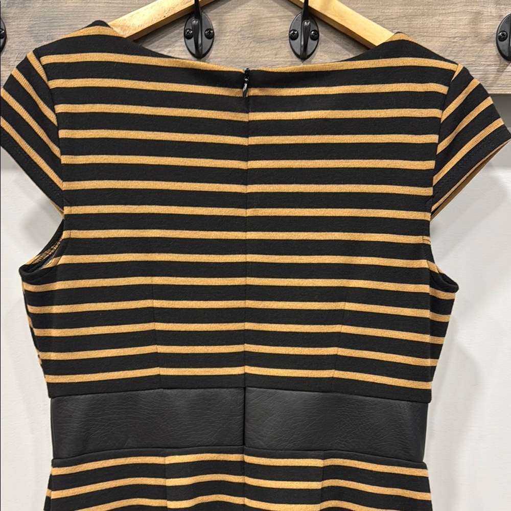 NWOT! Elegant Black and Tan Striped Dress - Picture 8 of 9